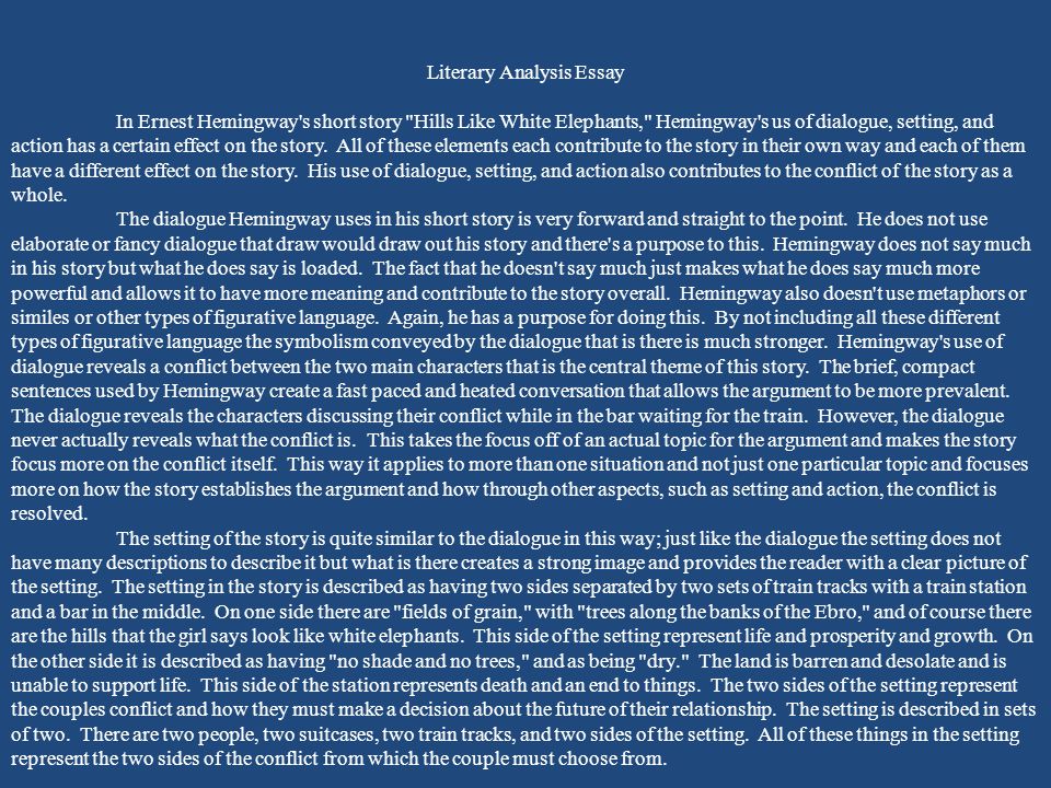 A literary analysis of the short story hills like white elephants by ernest hemingway